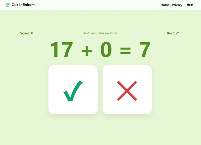 Calc Infinitum — Endless +/- Math Game